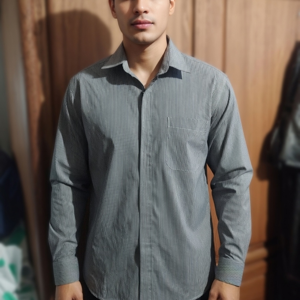 Slim Fit Gray Pinstripe Dress Shirt - Men's Long Sleeve Bin 13